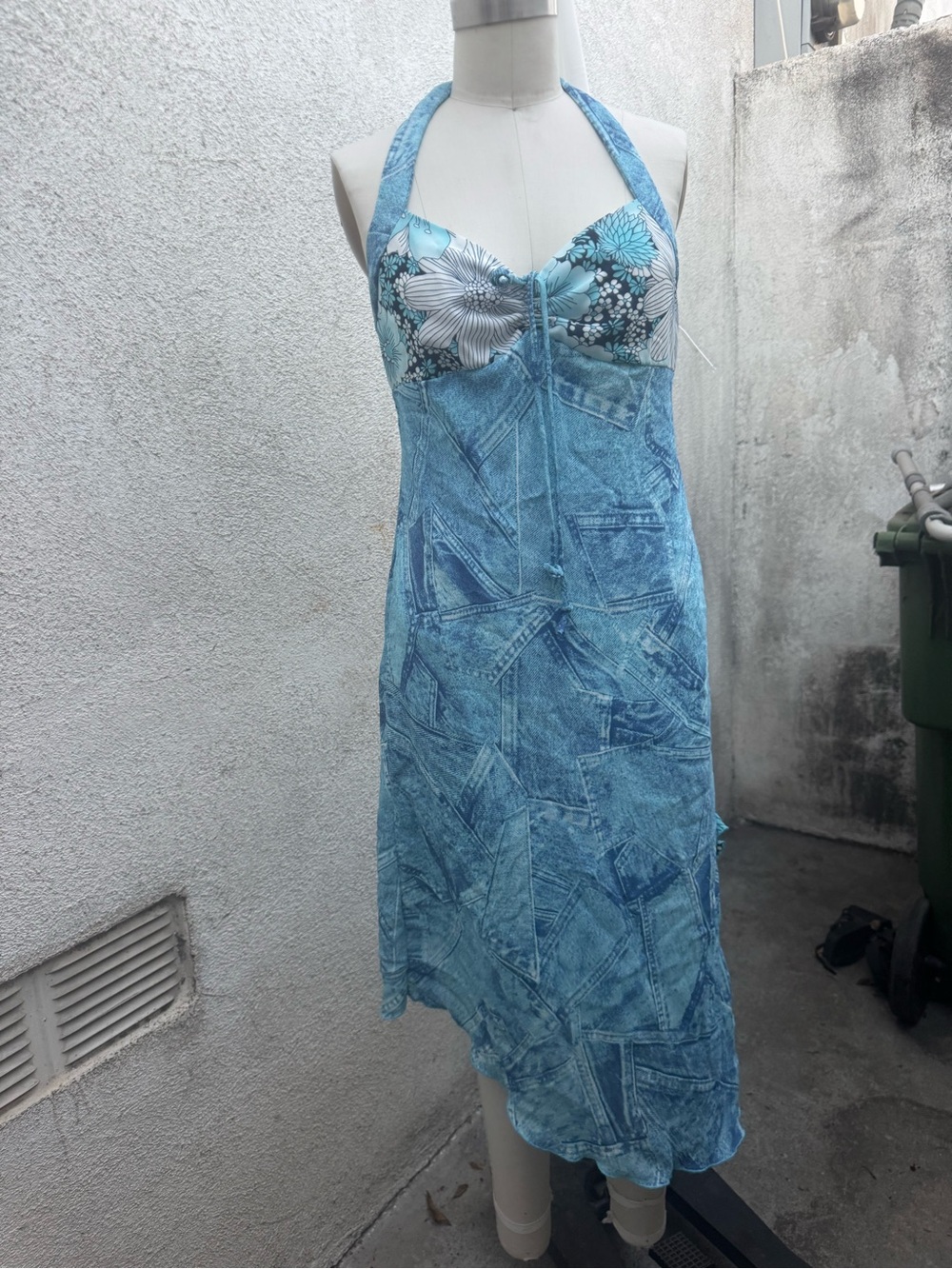 Y2K Blue Floral Halter Slip Dress Jonathan Martin